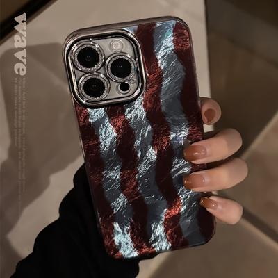 Coque de téléphone portable à rayures ondulées de couleur contrastée pour16 pour Apple 17promax Film pour objectif pour IPhone14 Rétro 12 Premium
