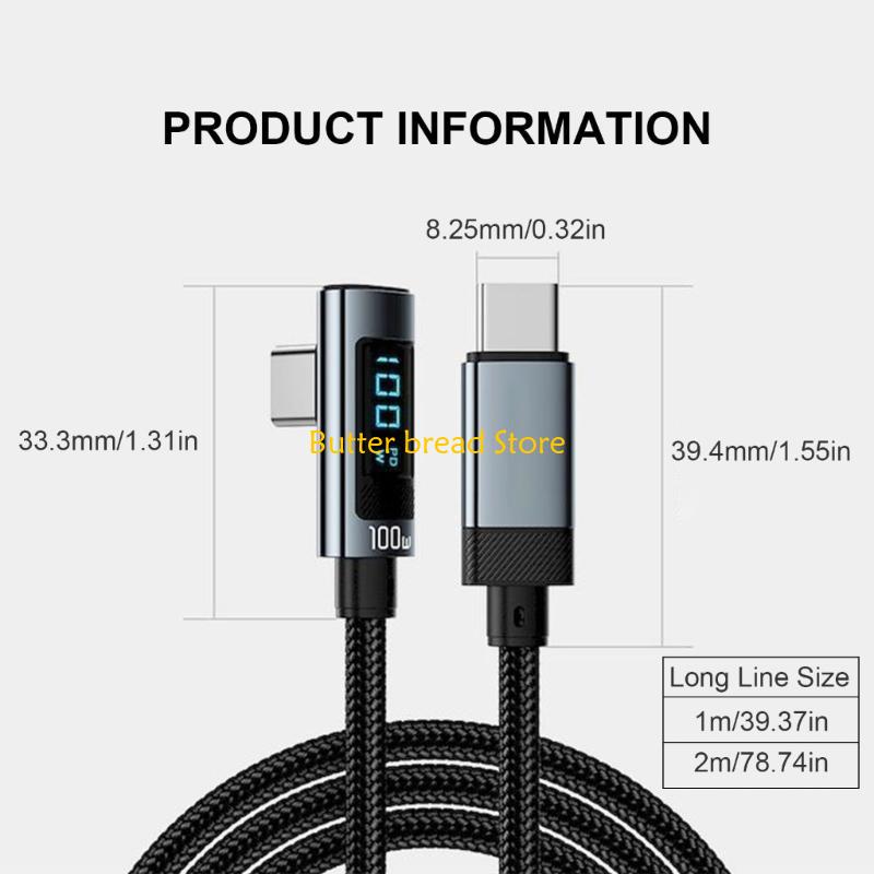 W89C LED Display USB C Cable Bendable USB C Cable for Quick Charging & Data Transfer