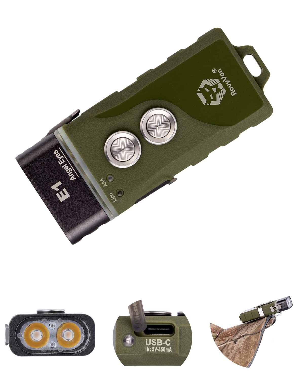 

RovyVon E1 Hybrid Плоский Брелок 500 Люмен Перезаряжаемый от USB C EDC Питание от или Заменяемый IPX7 Водонепроницаемый для и Экстренного Использования Фонарик,