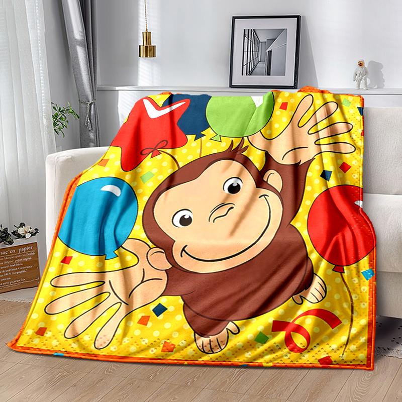 1pc Blanket Curious George Print Design, Lightweight Blanket for Sofa, Bed- Soft &Warm, Gift for All Seasons like Christmas, Halloween