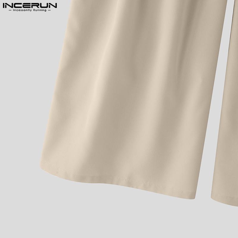 INCERUN Men Zip-up High Waist Casual Long Wide Legs Pants Trousers