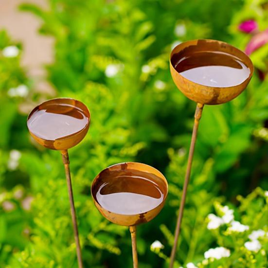 3 Pezzi Picchetto da Giardino Resistente alle Intemperie Picchetti da Giardino in Metallo Stazione di Abbeveratoio per Uccelli Multifunzionale per Giardino Esterno Cortile Patio Decorazione