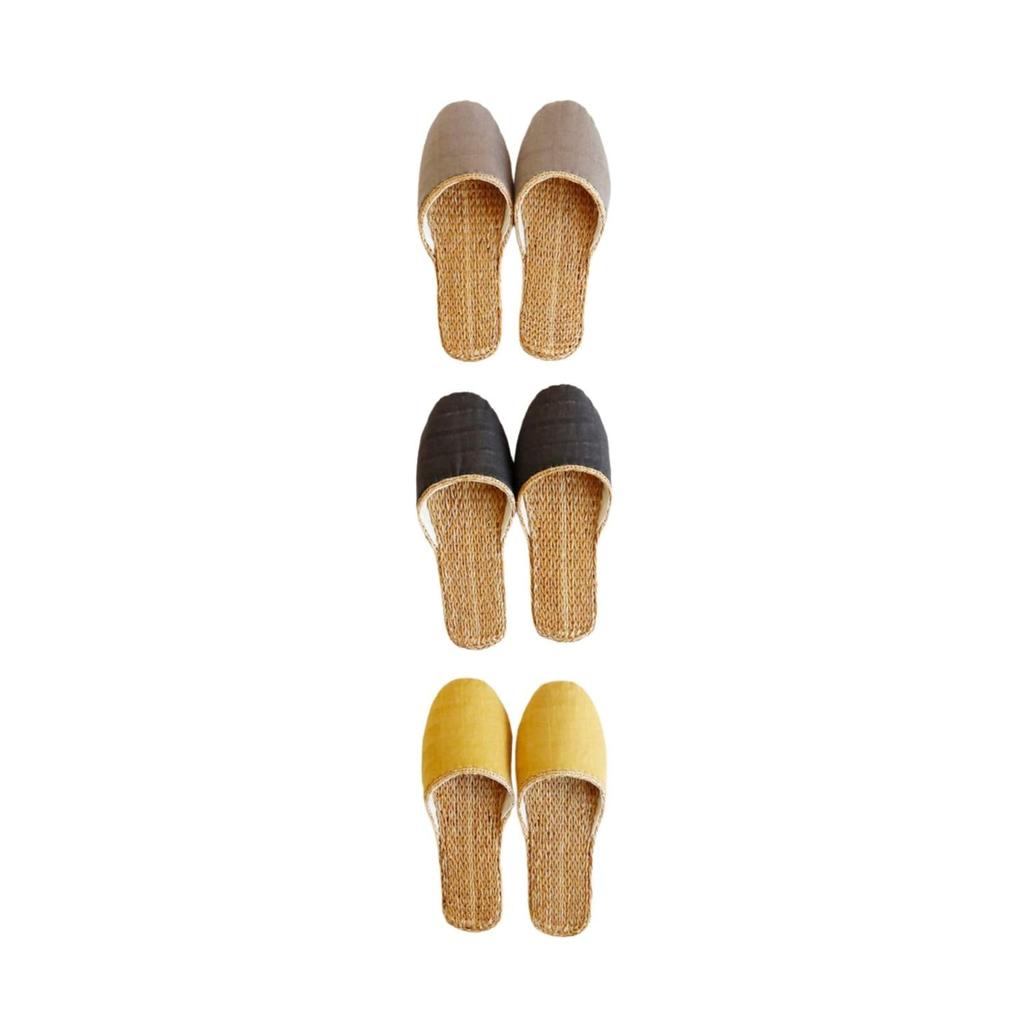 Shisei Hanbai Checkered Wheat Straw Slippers for Summer Barefoot One Size Fits All 107865 Comfort, Mustard, (L26cm),