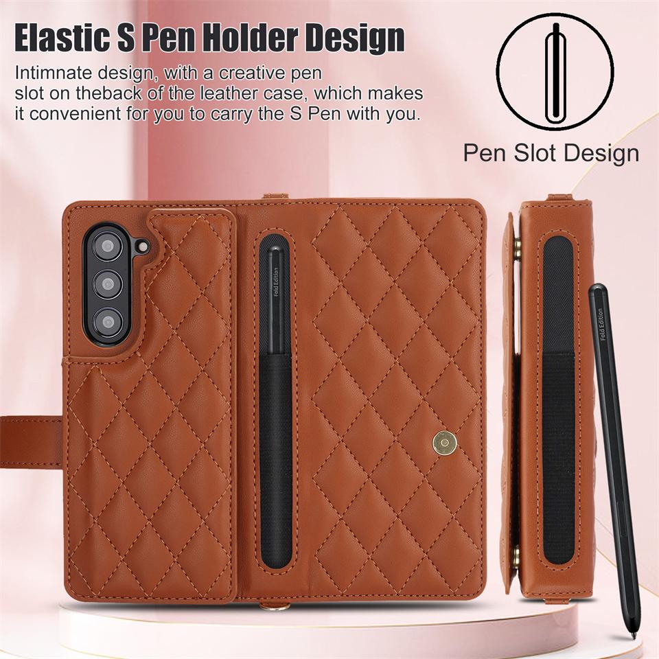 Lanyard Crossbody Pen Slot Multi Card Wallet Schultergurt Hülle für Samsung Galaxy Z Fold 5 3 4 Z Flip 5 Flip4 Flip3 Cover Luxus PU Leder Telefon B