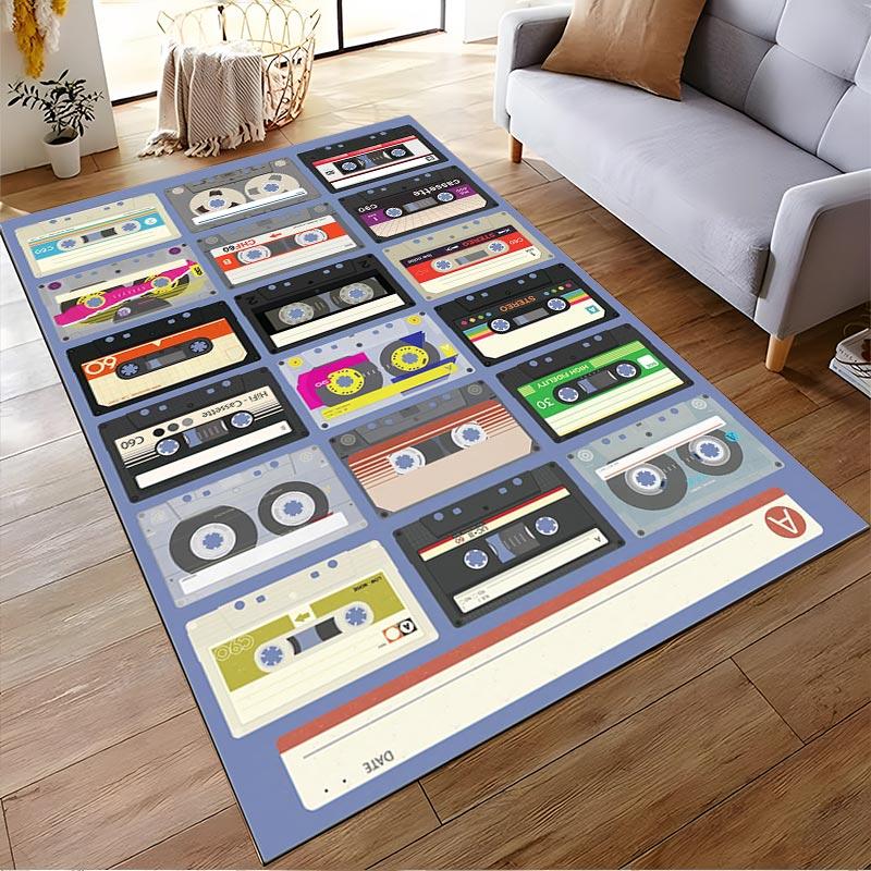 Retro Style Cassette Tape Pattern Printed Carpet for Home Decor Suitable for use as an anti-slip for living room bedroom sofas