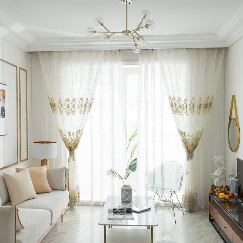 European-Style Vintage Luxury Sheer Embroidered Curtains, Featuring A Top Rod Pocket for Hanging, Suitable for Living Rooms, Dining Rooms