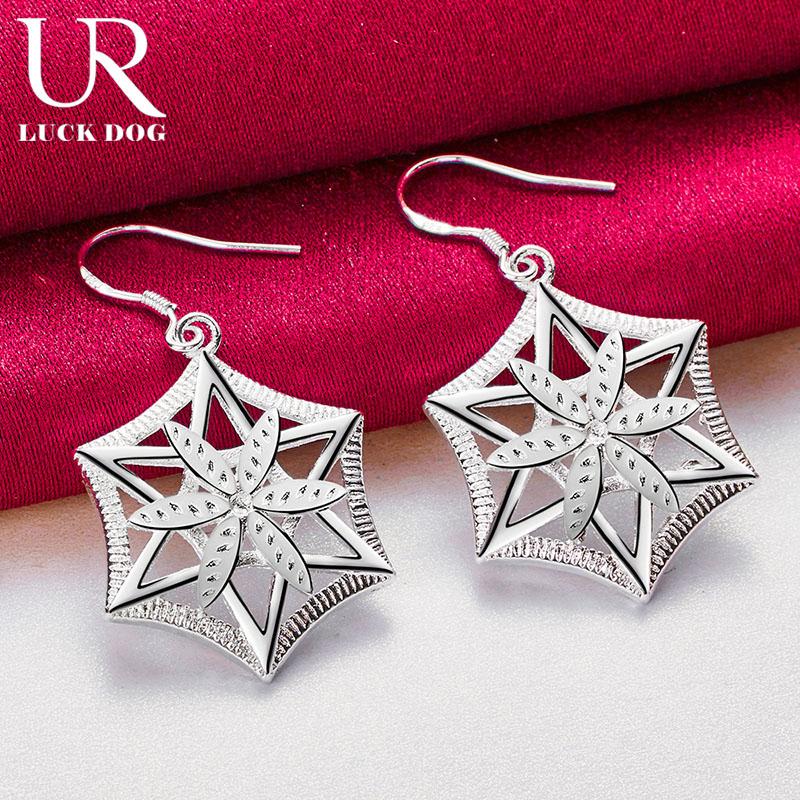 925 Sterling Silver Star Shaped Geometric Pendant Piercing Earrings Fashionable Wedding Jewelry