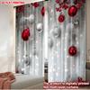 2D Flat Printing 2pcs Happy Christmas Party Curtains Christmas Red and Silver Ornaments Digital Printed Polyester Drapes Party &