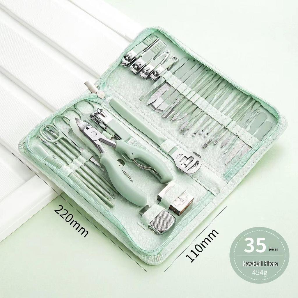35-teiliges Maniküre-Set aus Edelstahl mit Falkenschnabel- und diagonalen Nagelknipsern