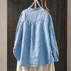 Women's ,color Cotton And Linen Long,sleeved Cardigan Shirt Top