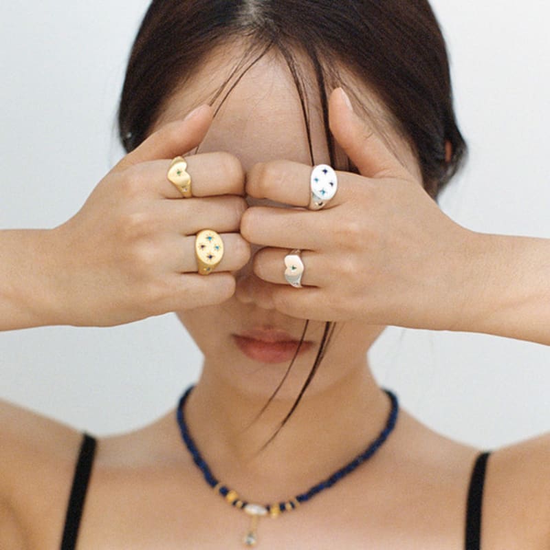 

doigte Pear & Pebble Heart Ring Silver