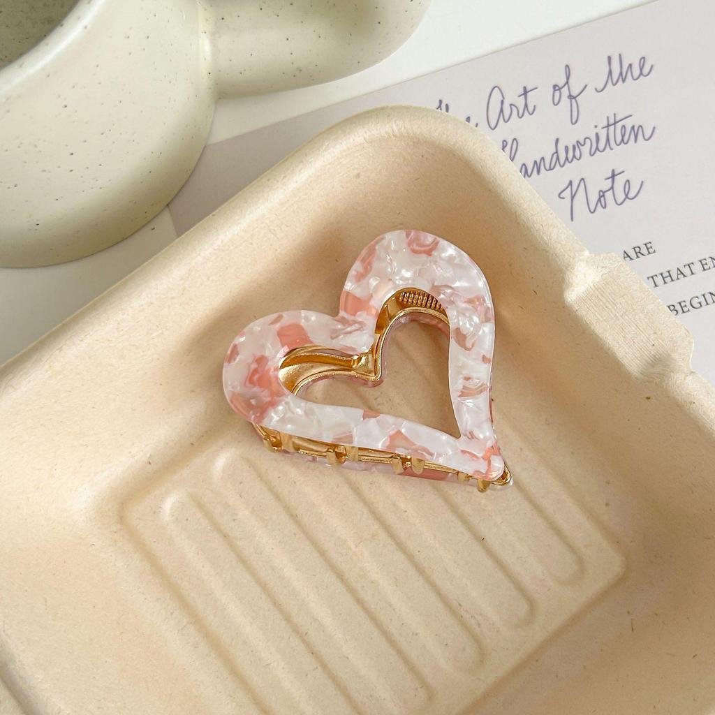 Clips de păr inimă retro coreean - Clips rechin pentru coc voluminos vintage pentru femei, accesoriu de păr high-end