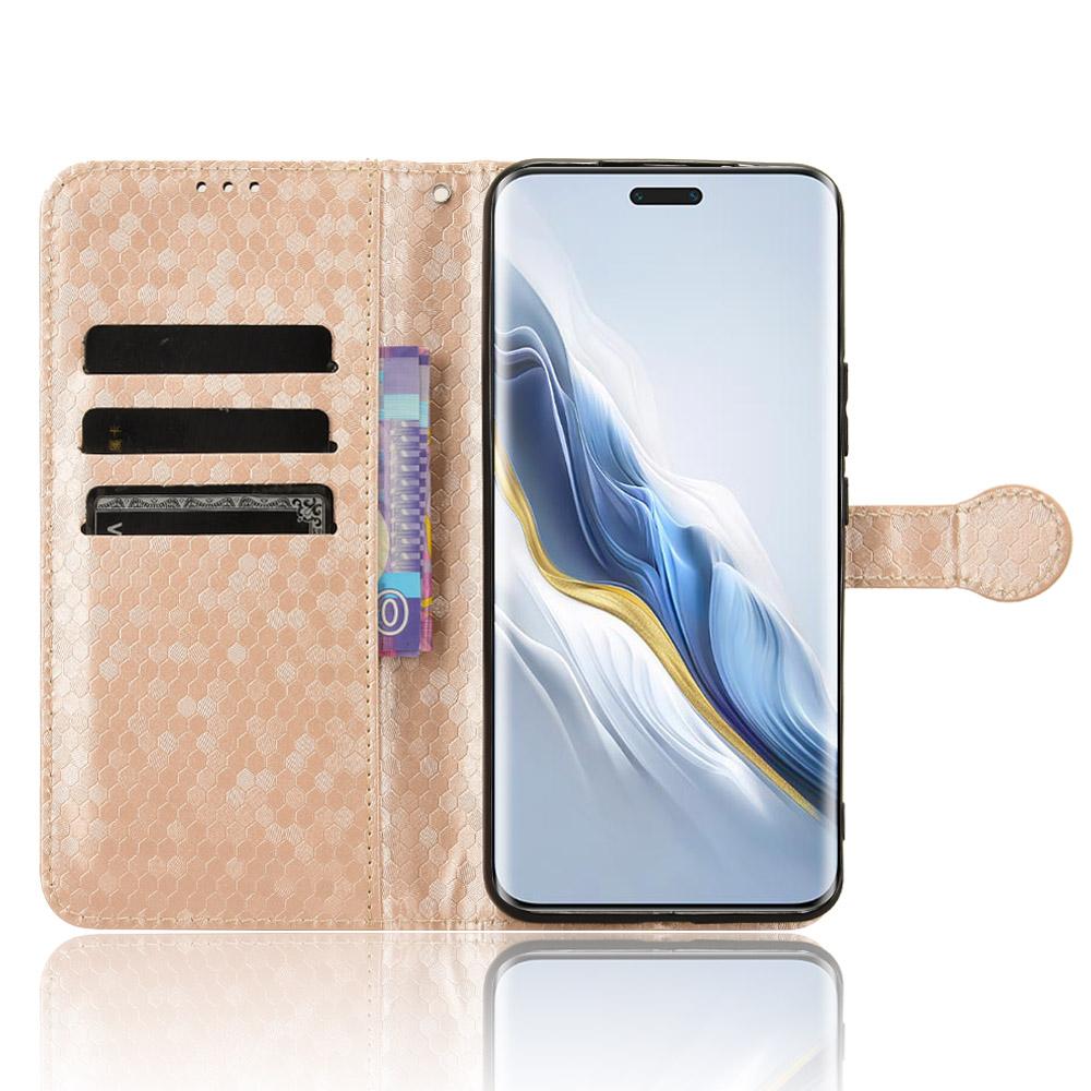 

For Honor Magic6 Pro 5G Case Dot Imprinted PU Leather Cover with Wallet Rose Gold