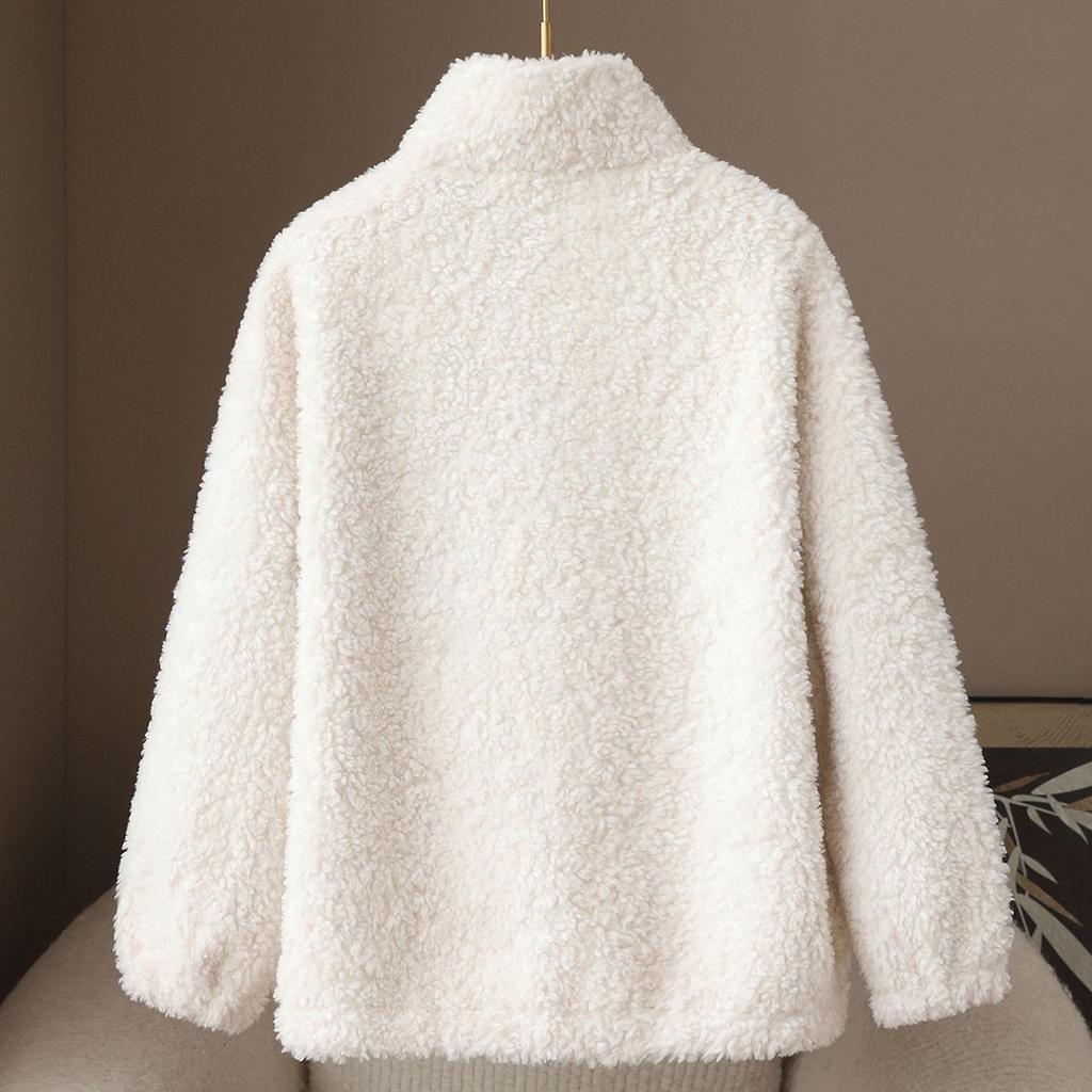 Autumn and winter new thickened imitation lamb wool black sweater women's zipper casual baseball jacket women's fleece