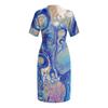 Letní nadměrné velikosti V výstřih krátký rukáv ke kolenům kapsa potisk ležérní šaty pro ženy