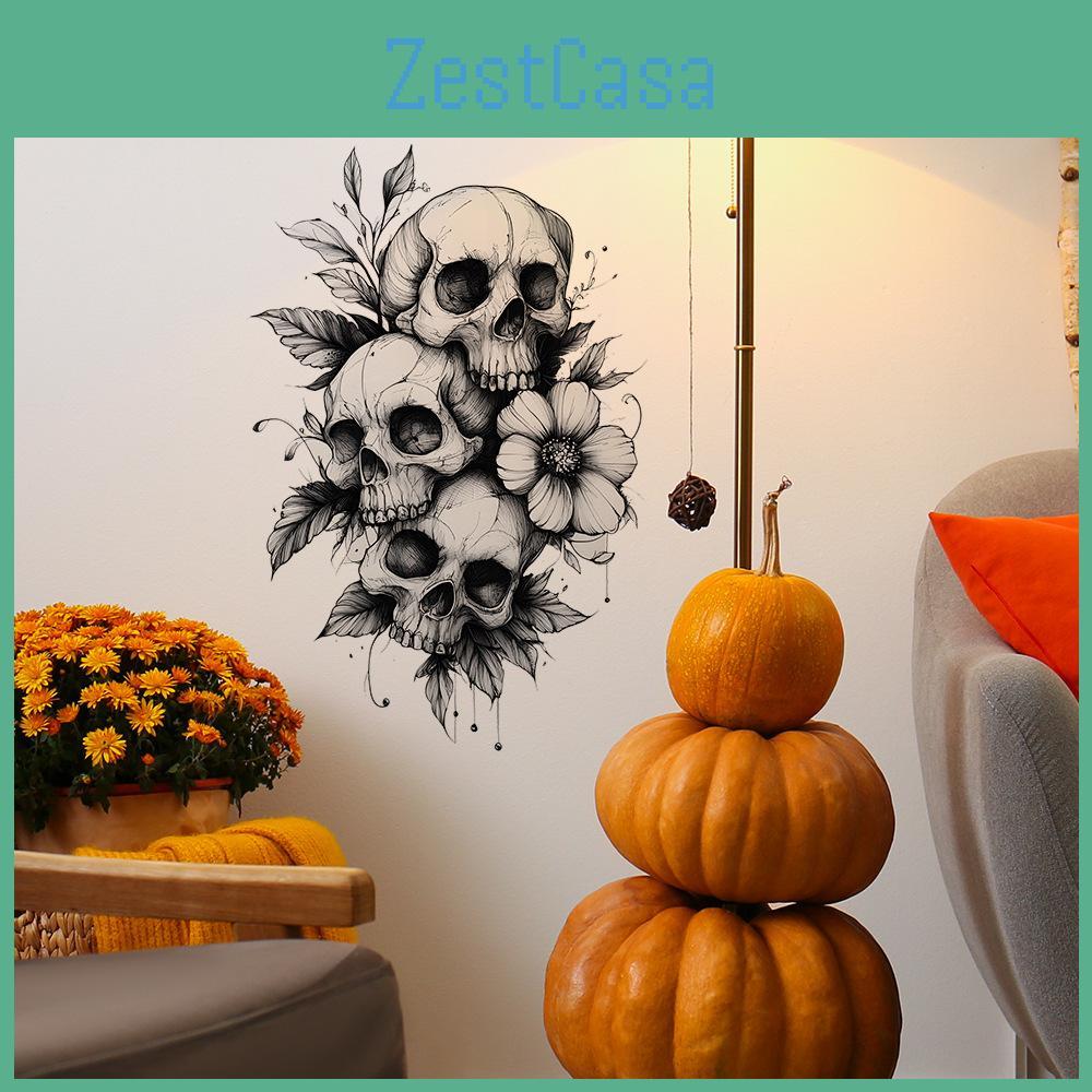 And Black Halloween White Skull And Flower Home Decoration Wall Stickers