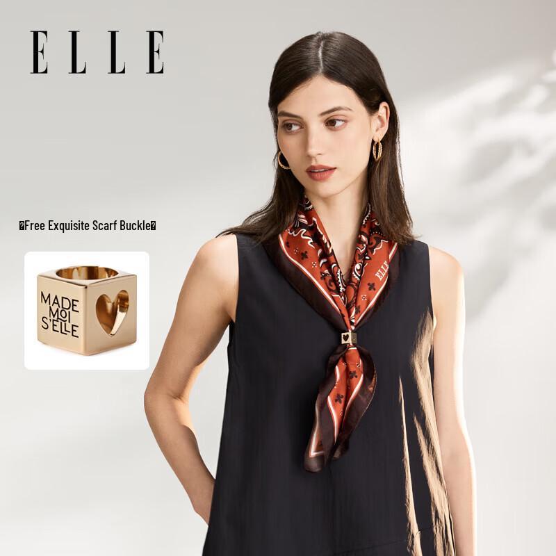 ELLE Hand-painted Floral Mulberry Silk Square Scarf