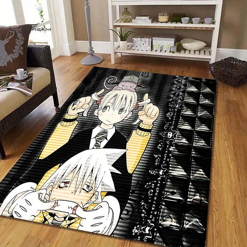 Soul Eater Flannel Pattern Square Carpet,Area Rug,Carpet Rug for Living Room Bedroom Sofa Playroom Decor,Non-slip Floor Mat