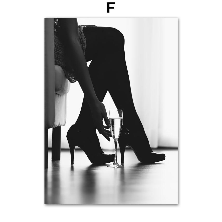Black White Wine Glass Nude Woman Fashion Wall Art Canvas Painting Nordic Posters And Prints Wall Picture For Living Room Decor