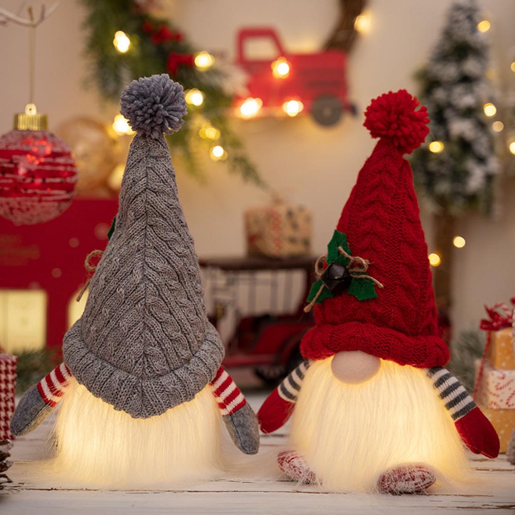 5-1PCS Christmas Plush Gnome W/Light Tomte Plush Doll Tabletop Santa Figurine Christmas Decoration for Home Kitchen Tiered Tray
