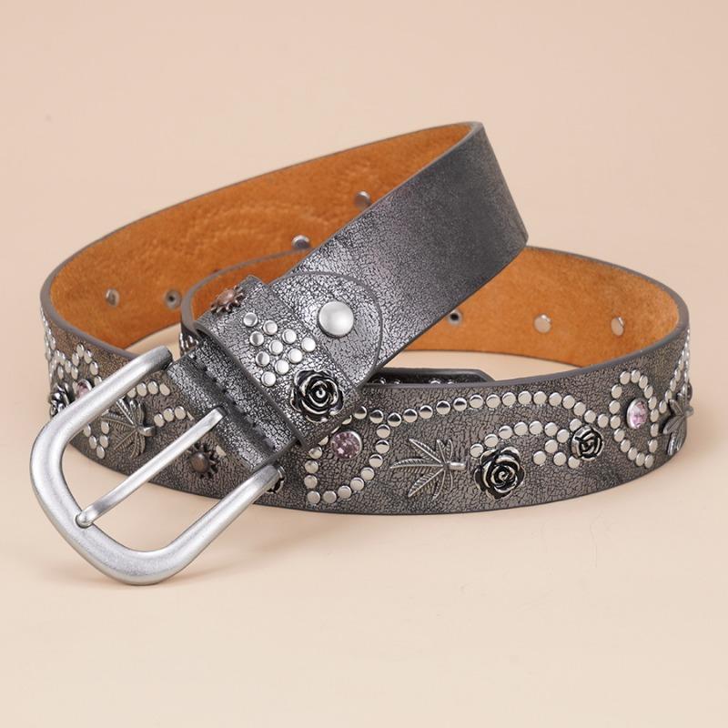 Belt Women's Fashion Metal Rivet Inlaid Retro Style Casual Simple Daily Versatile Wide Belt Decorative Jeans Pants Belt