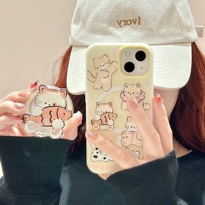 Korean Cute Quicksand Shake Kitten Magnetic Phone Holder  Stand Grip Tok GripTok  Support For iPhone 16 15 For Magsafe Accessori