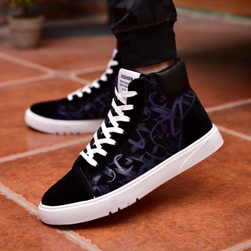 Clearance Autumn/Winter Korean Canvas Men's Color Block Casual Shoes Mid-High Top Trendy Breathable Board Shoes Martin Boots