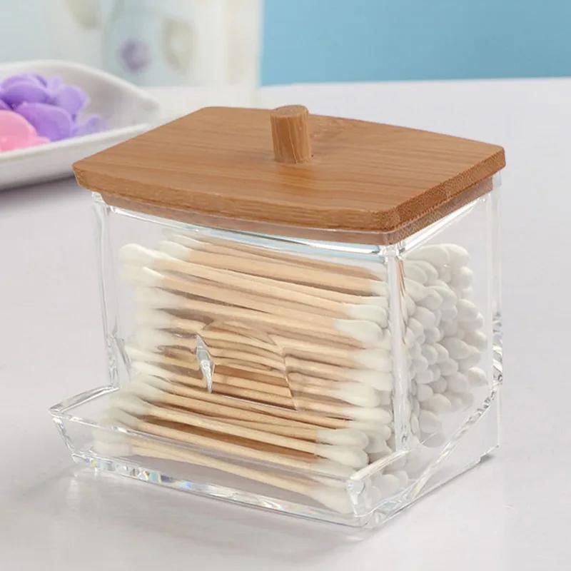Cotton Swab Storage Box Round Clear Acrylic Makeup Organizer Cotton Pad Swab Toothpick Dustproof Box Home Storage Accessories