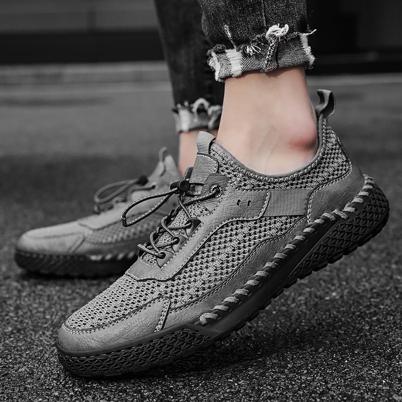 ModeHeren Luxe Merk Heren Ademende Sneakers Vetersluiting Heren Casual Schoenen Uitgesneden Mannen Wandelschoen Leer Mode Outdoor Platte Schoenen