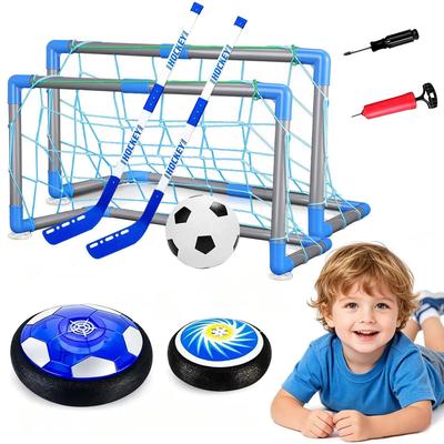 Hover Soccer Set - Air Soccer Indoor Ball - 2-in-1 Play Included - Includes 2 Hockey Sticks, 3 Balls, and 2 Goals - Floor Soccer - Indoor Sport, Recre