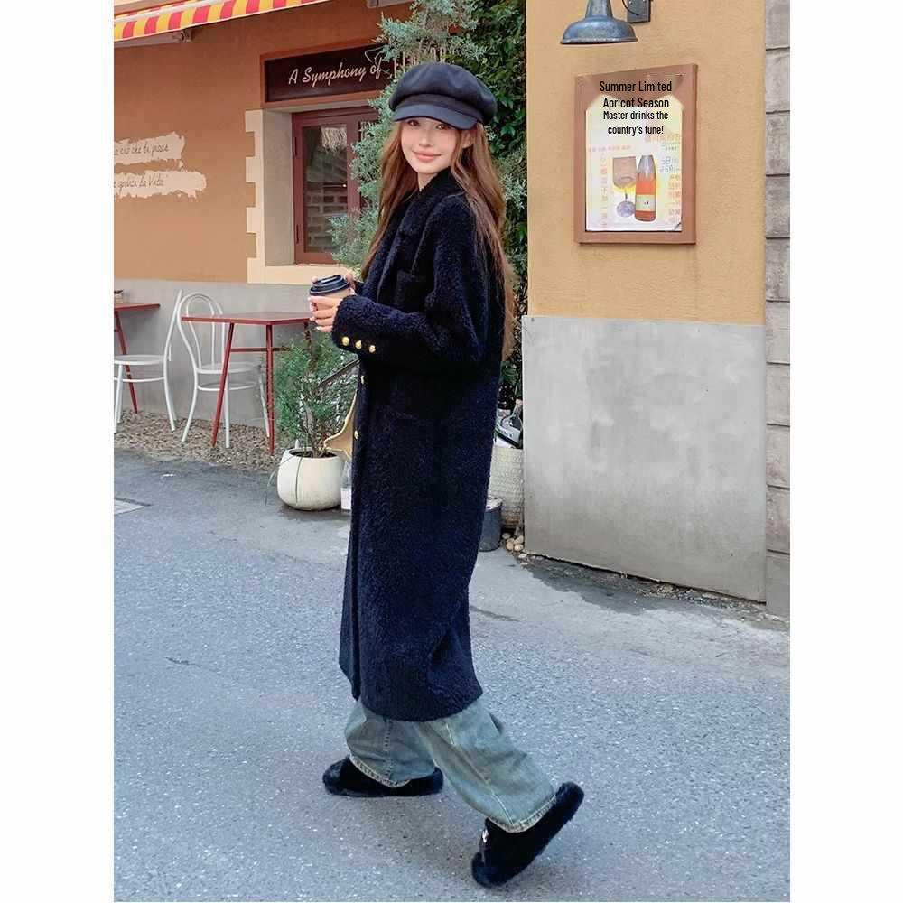 2025 Women s Black Shearling Lambswool Fur Coat - Long & Stylish Winter Wear XL