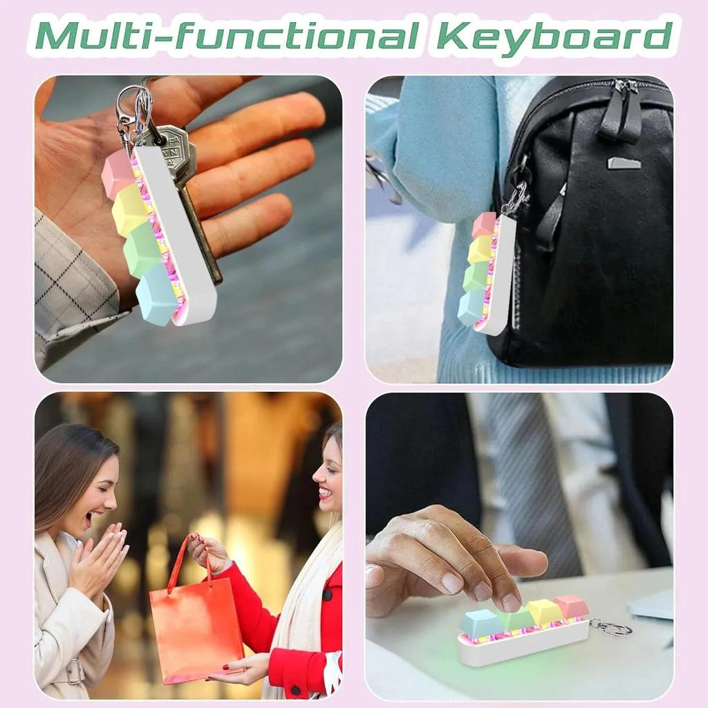 Keyboard Fidget Toy with LED Light - Silent & Loud Switchable Keychain Sensory Toy for Anxiety Relief, Stress, Autism & ADHD
