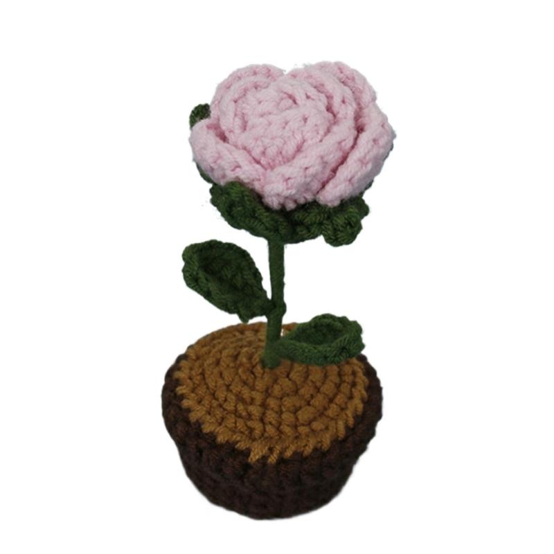 Crochet Heart Shape Flower In Pots Knitted Wool Mini Flower Potted Plant Romantics Ornament for Valentines Day Gift