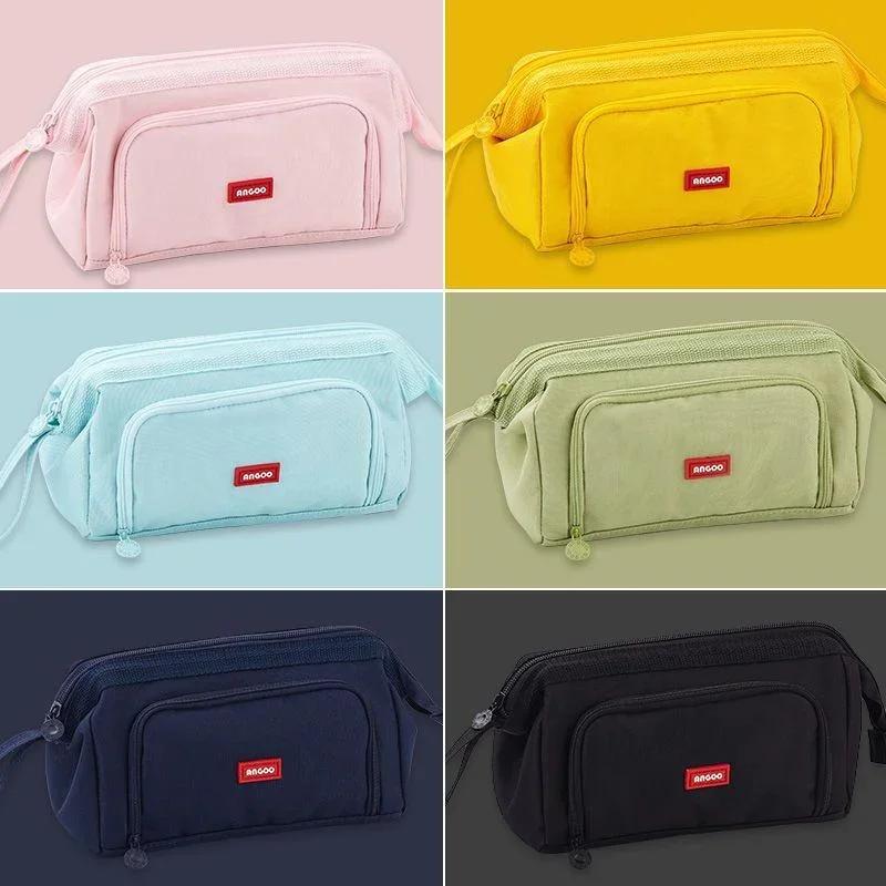 Multifunctional Korean Large Capacity Pencil Bag Double-layer Canvas Pen Case Portable Stationery for Students School Supplies