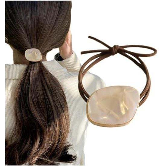 Herbeluemily Hair Tie Rubber Simple Accessory Elegant Charm Decorated (Shell Beige) HM-0093-R03-A
