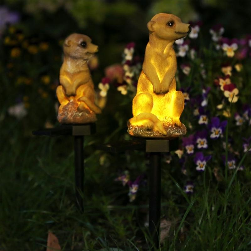 Solar Resin Lights Ground Mounted Fox Mongoose Lamp Decorative Outdoor Garden Courtyard Lights Garden Roadside LED Night Lamp