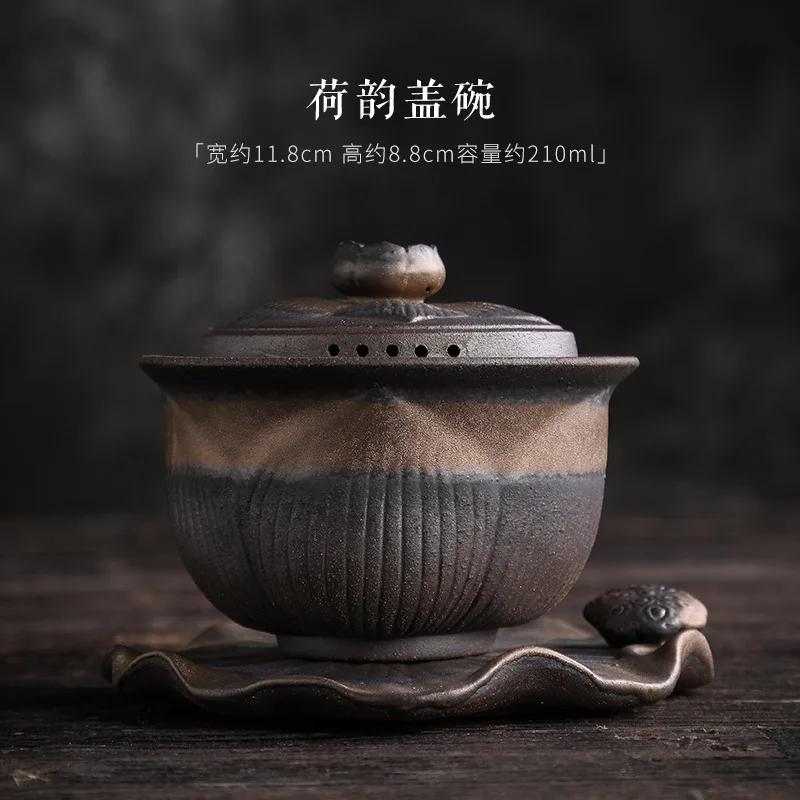 

Large Earthenware Sancai Gai Wan Cha Cup Kung Fu Tea Manual Vintage Tea Bowl Coarse Pottery Tea Set Gaiwan Sopera De Ceramica
