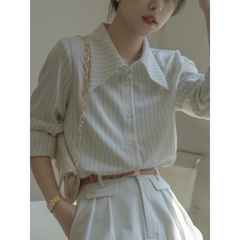 1116 New French Chic Striped Long Sleeve Shirt Women's Design Niche Commuter Professional Shirt Top