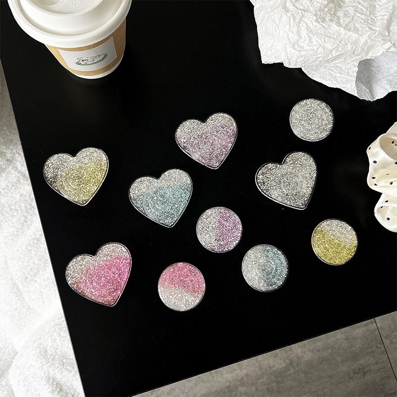 Color Love Glitter Mobile Phone Airbag Holder Wind Paste Retractable Round Lazy Ring Buckle