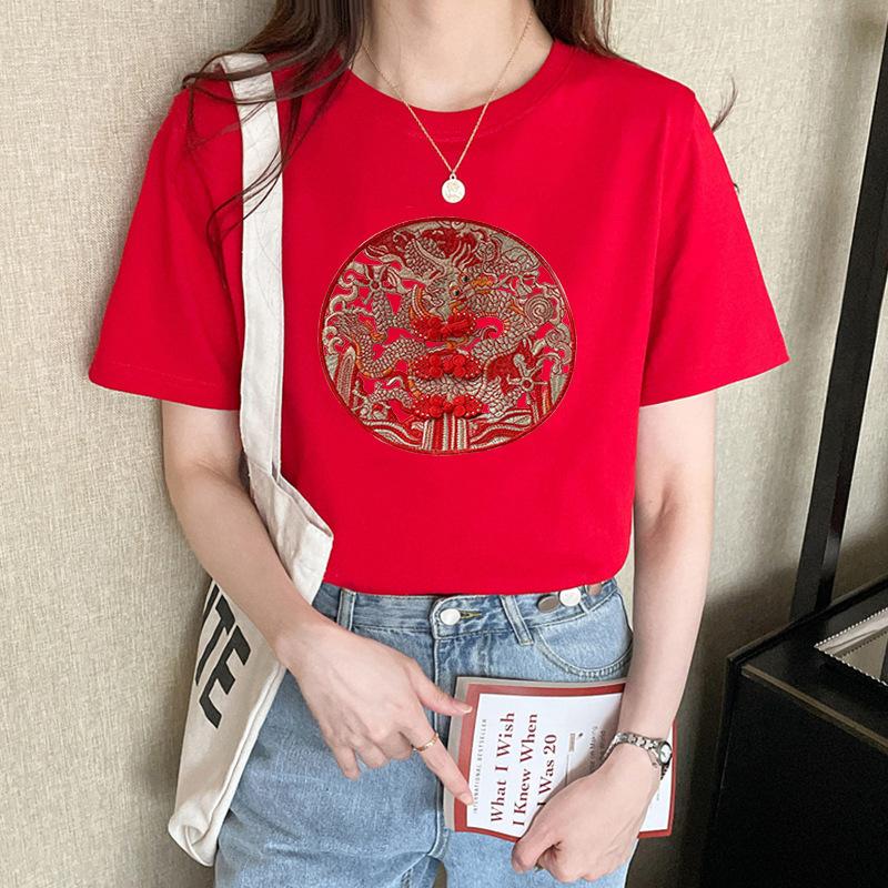 VEZFAA Women's Fashion Casual Summer Spring Flower Pattern Print Short Sleeve O-Neck Blouses & Shirts