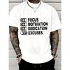 European Size Men'S Heavyweight Navy Blue Motivational T-Shirt | Focus, Dedication, Excuses Print - Crewneck Tee For Gym, Office, Everyday