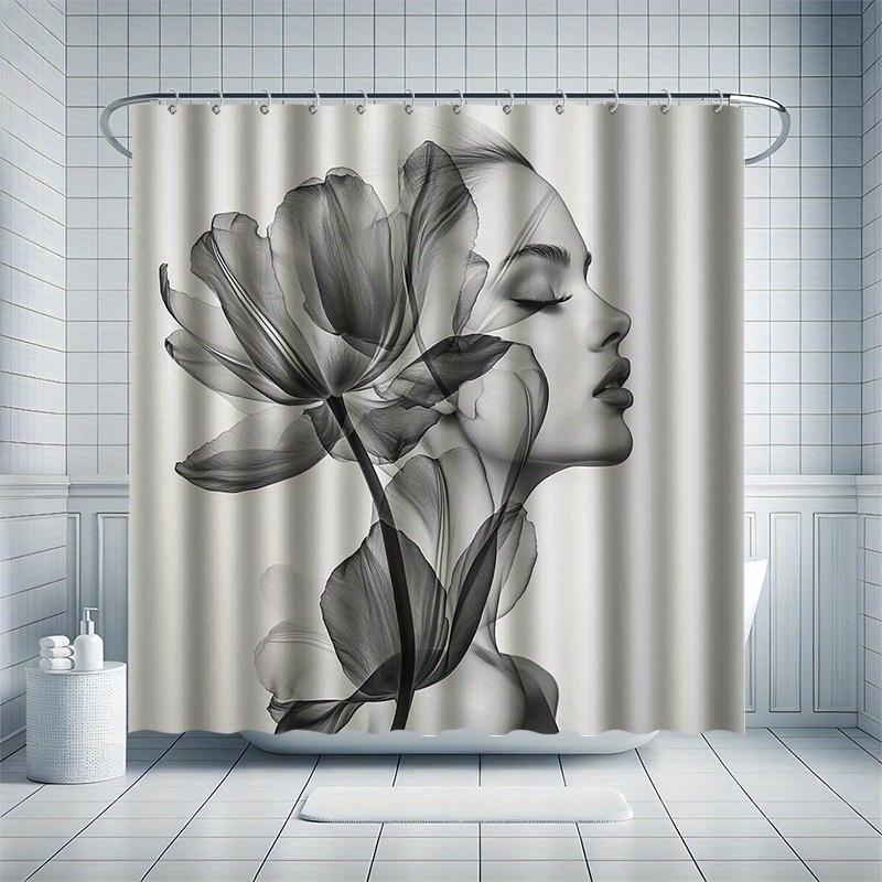Floral And Girl Shower Curtain Set - Beautiful Art,Waterproof Polyester, Bathtub Partition, Modern Bathroom Decor