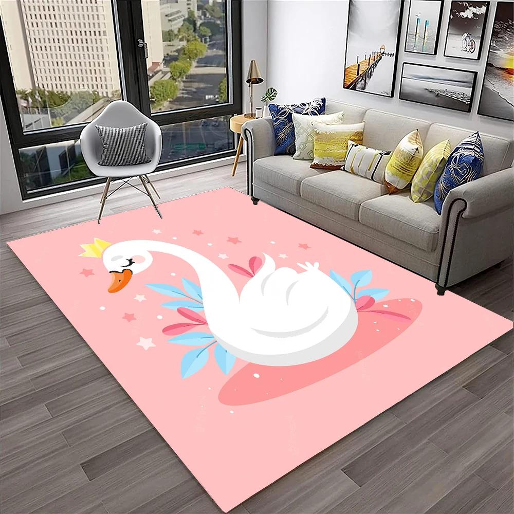 Cute Swan Princess Cartoon Cygnus Carpet Rug for Home Living Room Bedroom Sofa Doormat Decor, Kids Area Rug Non-slip Floor Mat
