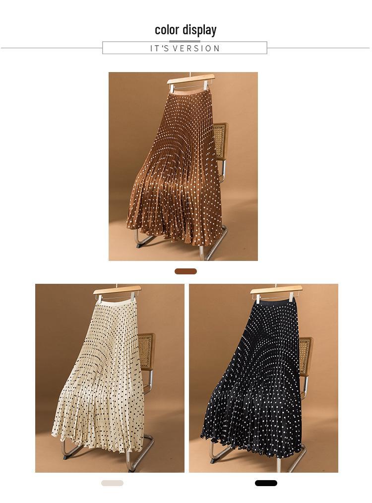2025 Plus Size Korean Polka Dot High-Waist Casual A-line Long Skirt