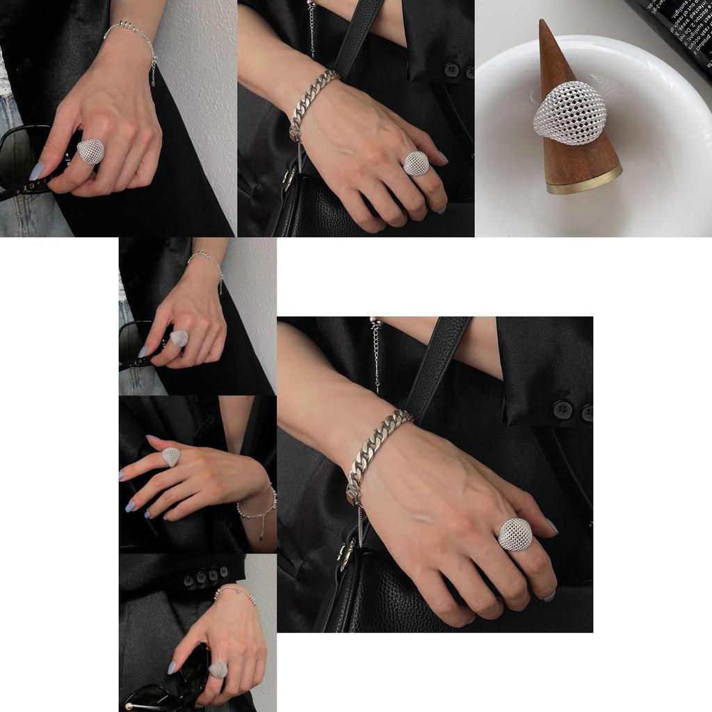Elegant Gender-neutral Korean Style Hollow Mesh Ball Ring For Women Modern Copper Accessory