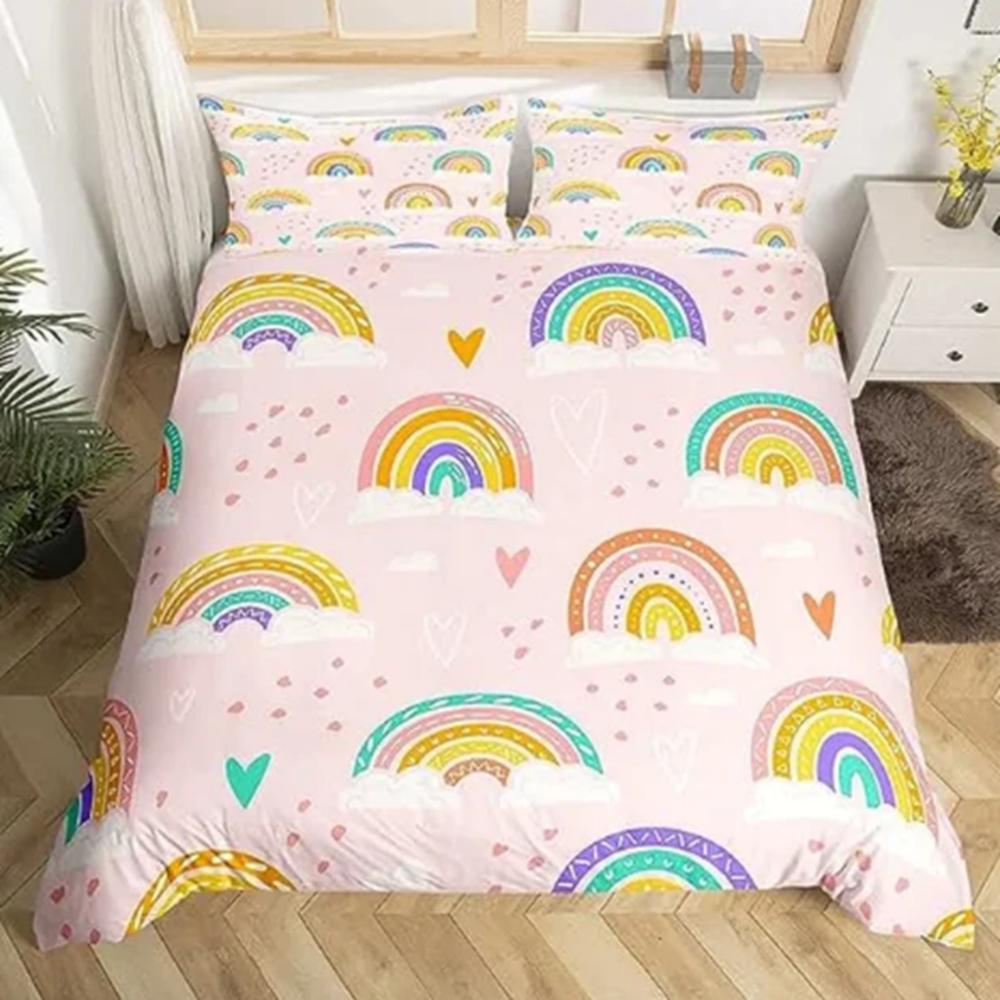 Rainbow Duvet Cover Cartoon Bed Room 3-Piece Set Children Cute Polyester Soft Breathable Comforter Animation Bedding
