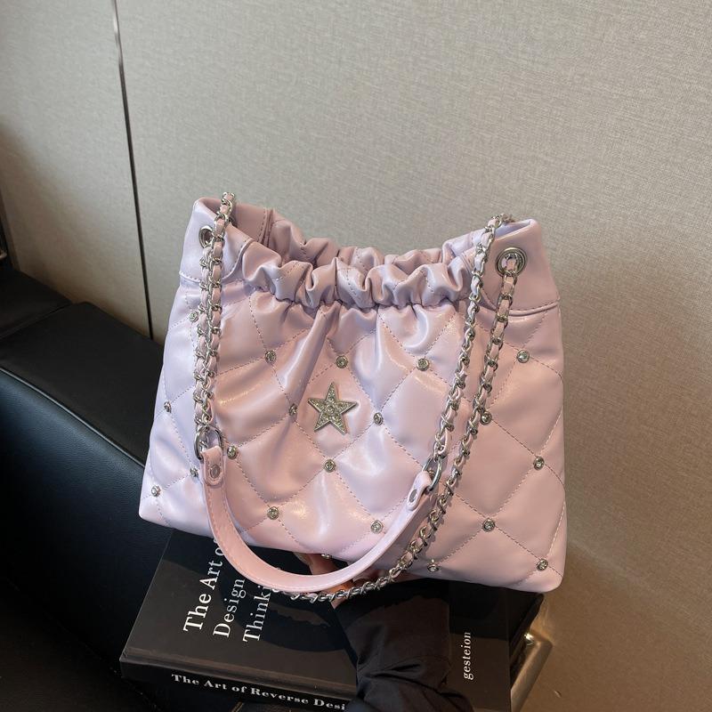 Rhombus chain small bag women's new fashion retro bucket bag versatile casual messenger bag