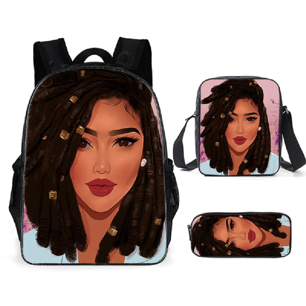 

Популярная африканская девочка горячо продаваемый студенческий школьный рюкзак мультяшный рюкзак для учеников начальной и средней школы с принтом двойной рюкзак Pencil case
