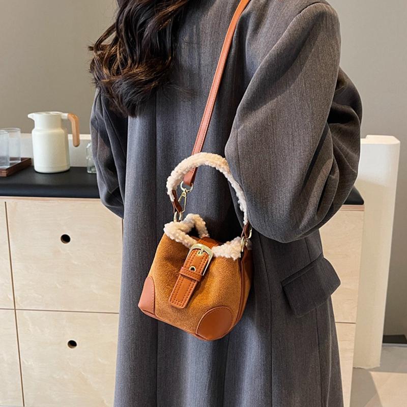 Autumn and Winter Women's Shoulder Bag Casual Retro Plush Bag Versatile Mini Portable Bucket Crossbody Bag KTY