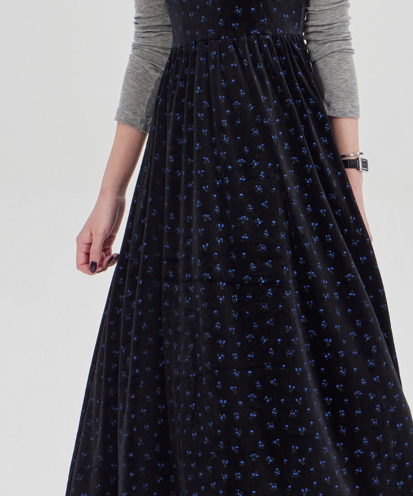 Maia Velvet Flower Dress - Teal Blue (Tencel T-Shirt Set)
